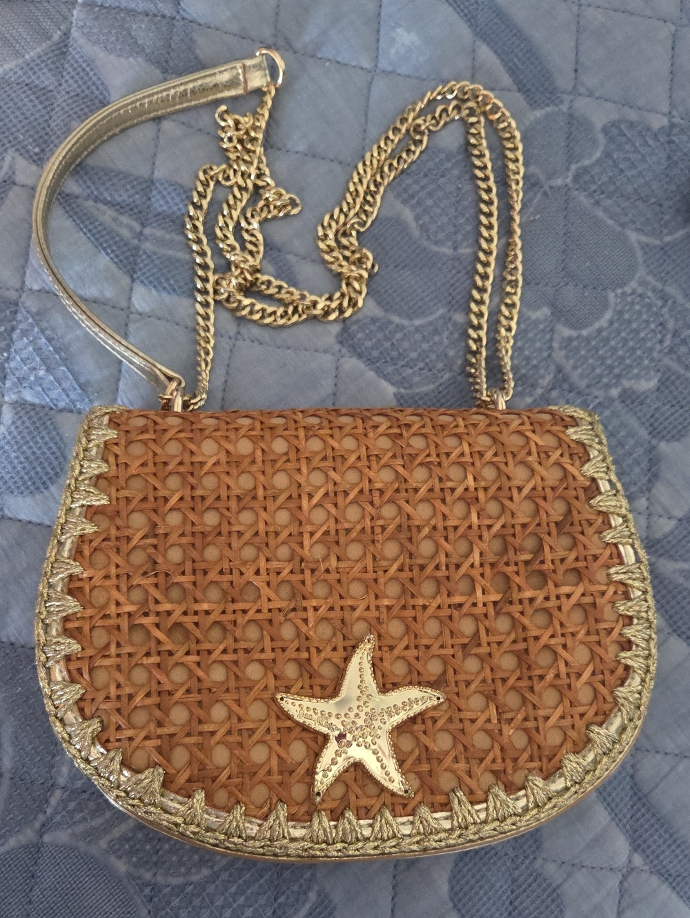 Lilly Pulitzer Tan Woven Crossbody with Gold Star Accent